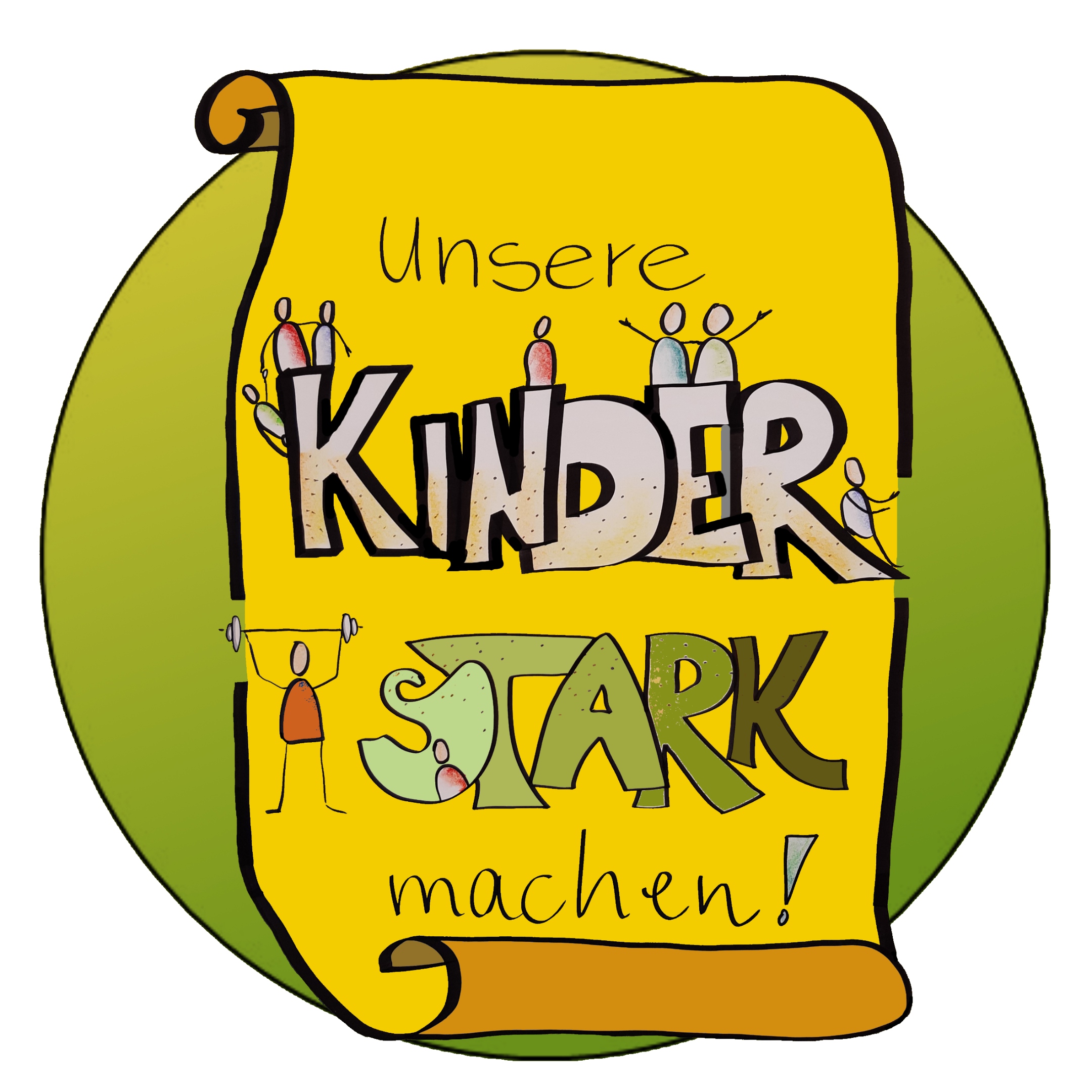 Kreisbild: Worte 'Unsere Kinder stark machen!' auf einer Papierbanderole