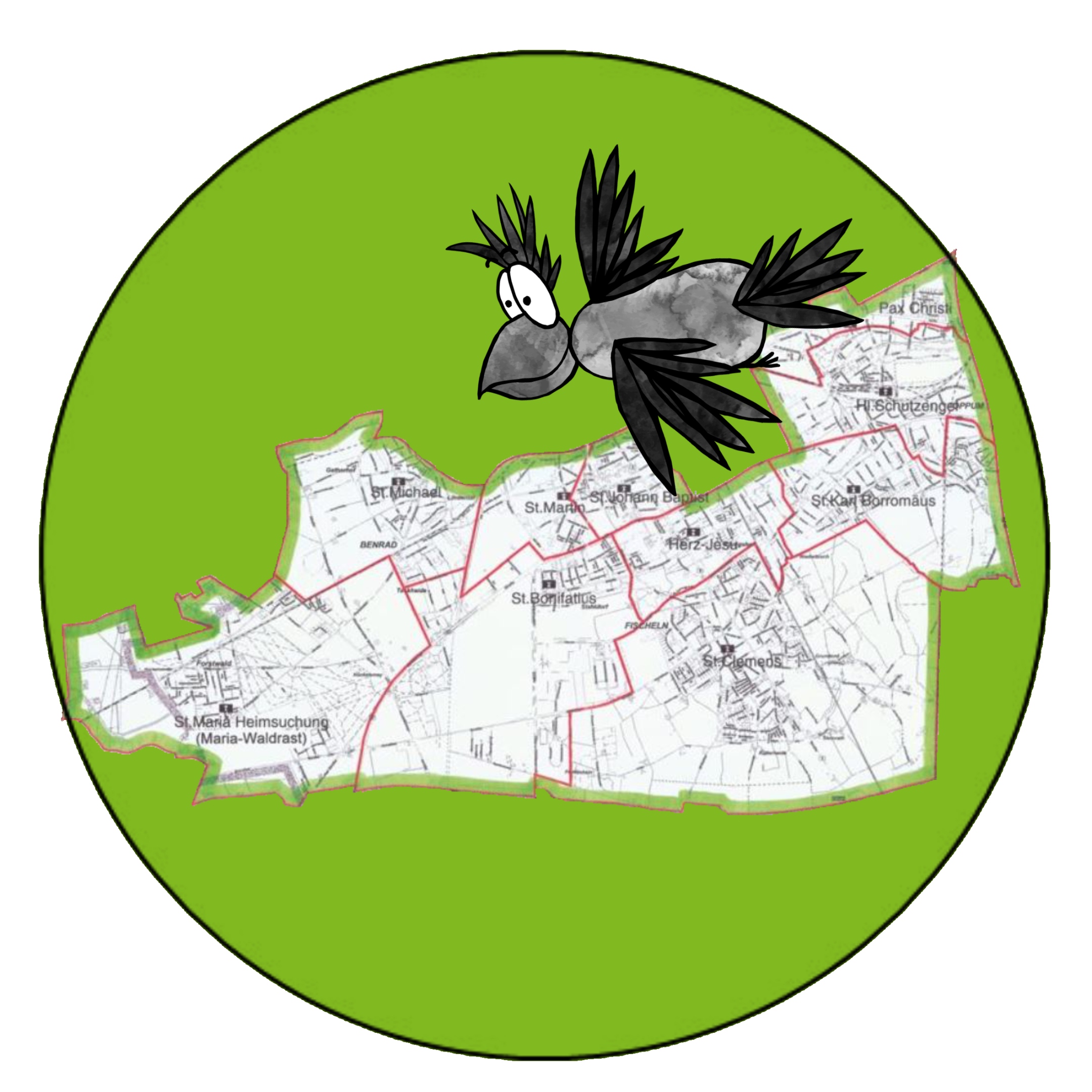 Kreisbild: Stadtkarte-Ausschnitt Krefelder Süden mit SüdStadtKrähe