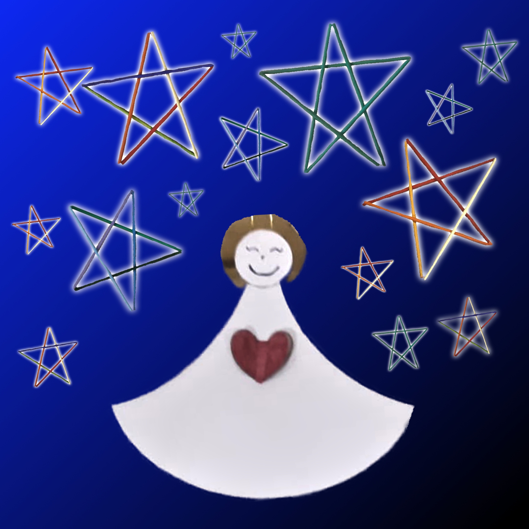 Papierengel mit vielen Sternen